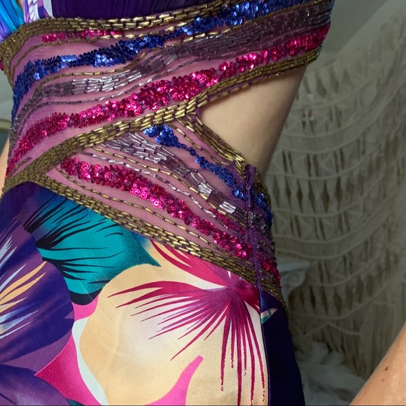 SOLD Jovani Vintage Y2k Tropical Print Prom Satin Dress - Picture 8 of 11